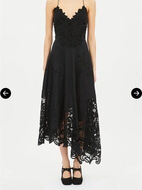 Ulla Johnson Black Lace Trim Midi Dress
